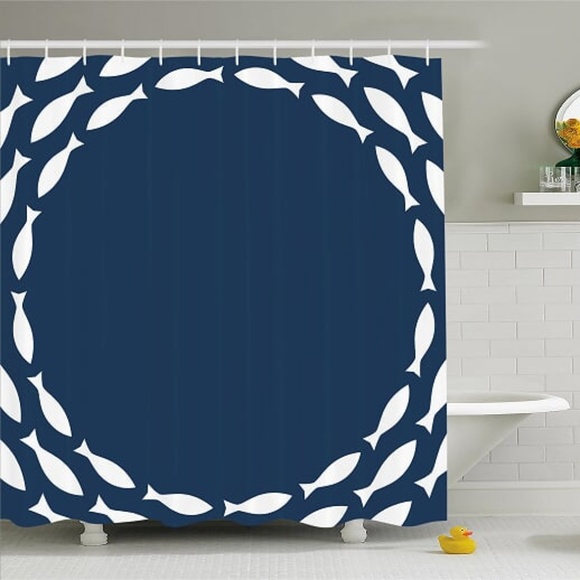 Other - Shower Curtain Fish Circle Border Print